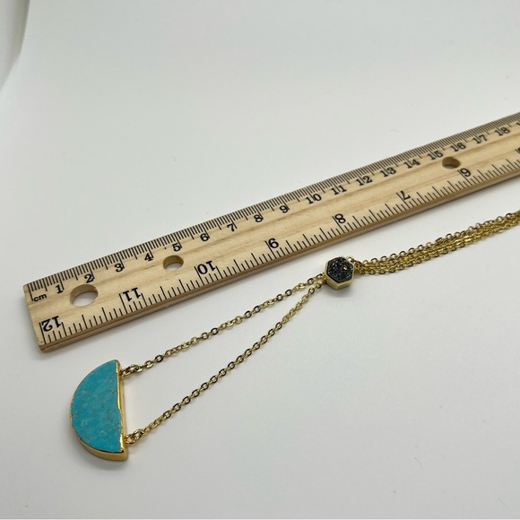 Dainty Delicate Double Strand ￼Turquoise and Drusy Stone Gold Tone BOHO Necklace - Picture 6 of 6